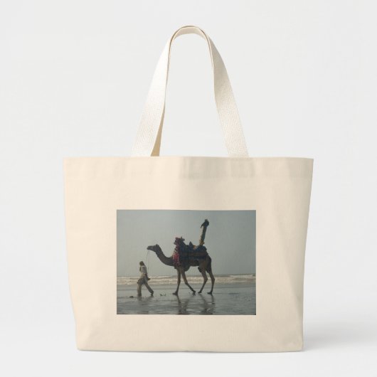 Grand Tote Bag Balade en chameaux tribaux : Marée matinale Sables (Devant)