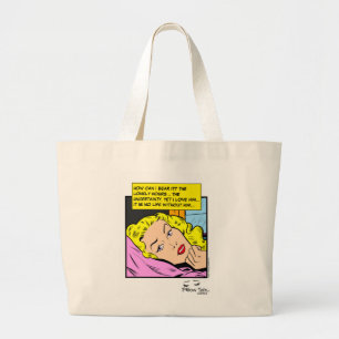 Grand Tote Bag Bande dessinée romantique rétro de cœurs solitaire