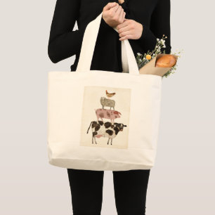 Grand Tote Bag Barnyard Buds - Vache, cochon, mouton et hen