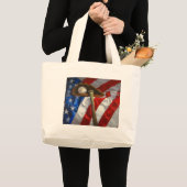 Grand Tote Bag Baseball, gant, batte et drapeau américain (Devant (produit))