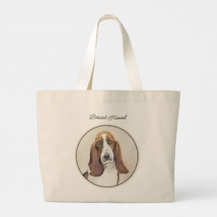 Grand Tote Bag Basset Hound Peinture Tri Tri-color Cute Dog Art