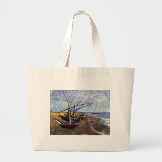 Grand Tote Bag Bateaux de pêche sur la plage (Devant)