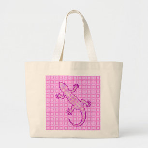Grand Tote Bag Batik tribal Gecko - orchidée et coquille rose