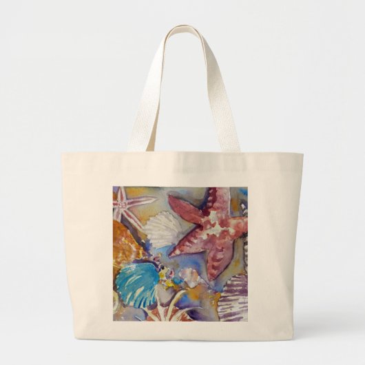 Grand Tote Bag Beach Seashs aquarelle Design Fourre-tout (Devant)