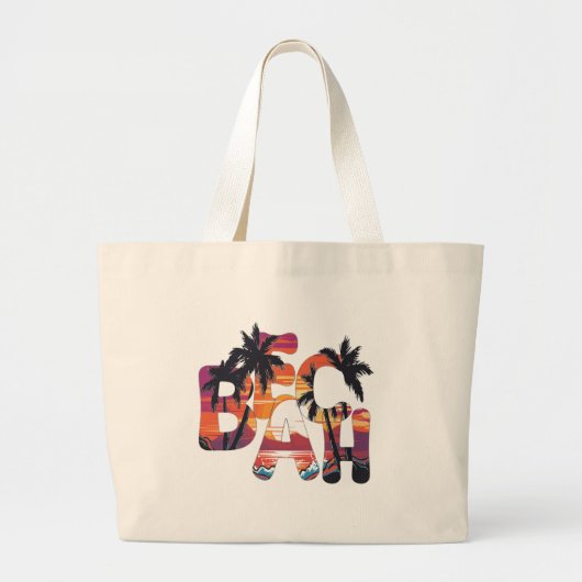 Grand Tote Bag Beach Waves Palm Trees (Devant)