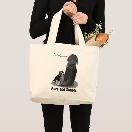 Grand Tote Bag Beagle chiot mignon avec maman chien noir et blanc (Devant (produit))