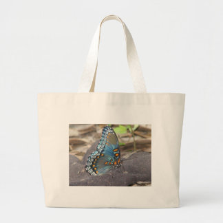 Grand Tote Bag Beau Bleu Orange et Papillon Noir.