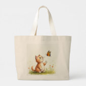 Grand Tote Bag Bébé chat et papillon (Dos)