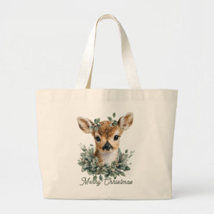 Grand Tote Bag Bébé mignon Cerf Joyeux Noël - Aquarelle Fawn