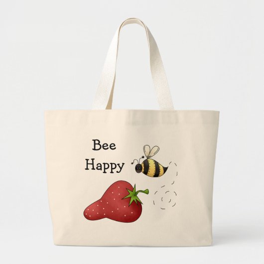 Grand Tote Bag Bee Happy Strawberry Print Art (Devant)
