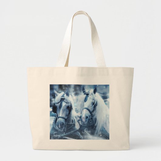Grand Tote Bag Belle équipe de chevaux Photo d'hiver (Devant)