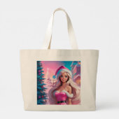 Grand Tote Bag Belle fille de Noël rose 01 (Dos)