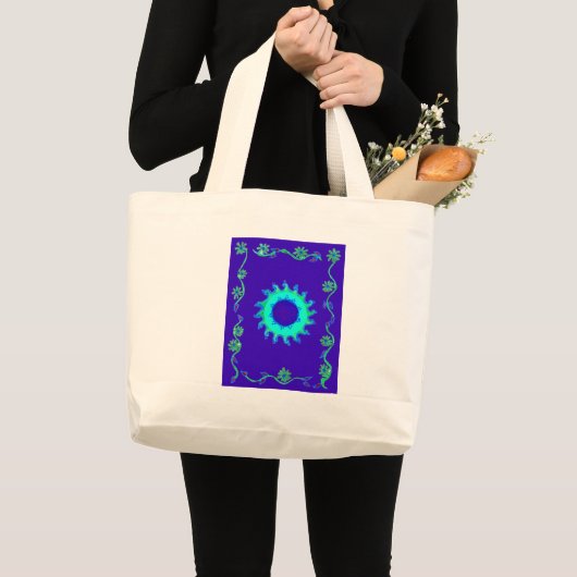 Grand Tote Bag Belle Iridescente Blue Floral Art peinture à l'hui (Devant (produit))