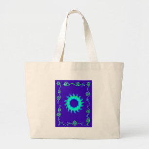 Grand Tote Bag Belle Iridescente Blue Floral Art peinture à l'hui