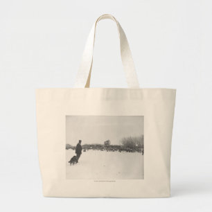 Grand Tote Bag Berger et chien au camp de moutons