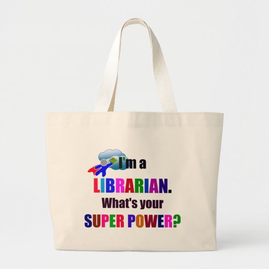 Grand Tote Bag Bibliothécaire Superhero - Gras Conception de text (Devant)