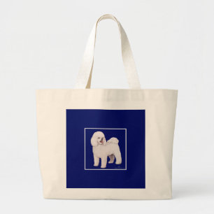 Grand Tote Bag Bichon frisé carré naval