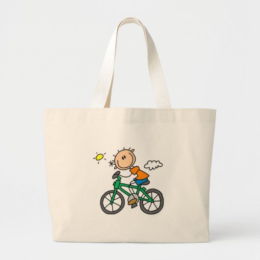 Grand Tote Bag Bicyclette d'équitation de garçon de bâton (Devant)