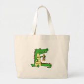 Grand Tote Bag Bière potable d'alligator drôle mignon (Devant)