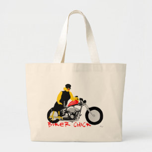 Grand Tote Bag BIKER CHICK assise sur sa moto