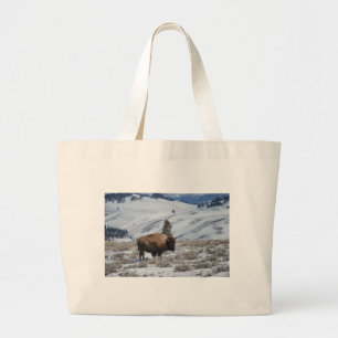 Grand Tote Bag Bison dans les Montagnes Hivernales de Yellowstone