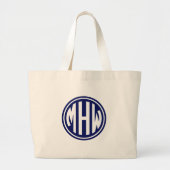 Grand Tote Bag Blanc bleu 3 initial dans un monogramme circulaire (Devant)