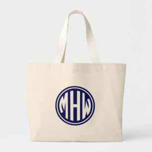 Grand Tote Bag Blanc bleu 3 initial dans un monogramme circulaire