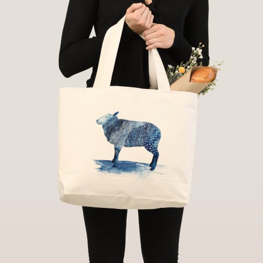 Grand Tote Bag Bleu de cobalt Animaux de ferme - Moutons (Devant (produit))