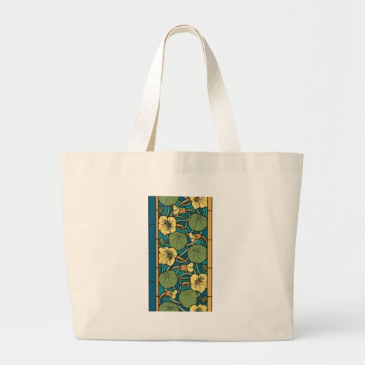 Grand Tote Bag Bleu jaune Nasturtium Fleur Nouveau Motif (Devant)