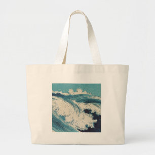 Grand Tote Bag Blue Ocean Waves Bois japonais