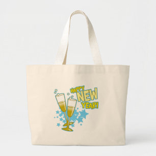 Grand Tote Bag Bonne année en verre de Champagne
