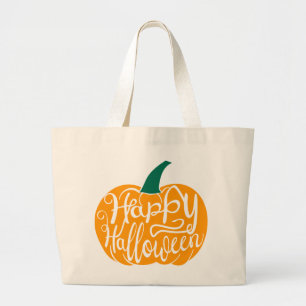 Grand Tote Bag Bonne lettre Halloween sur citrouille sculpté