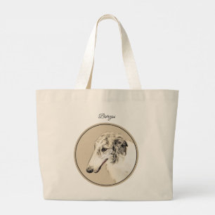 Grand Tote Bag Borzoi Argent Brindle Peinture Wolfhound Chien Art