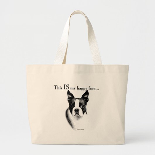 Grand Tote Bag Boston Terrier Joyeux Visage (Devant)
