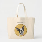 Grand Tote Bag Boston Terrier Peinture noir et blanc Chien Art (Devant)