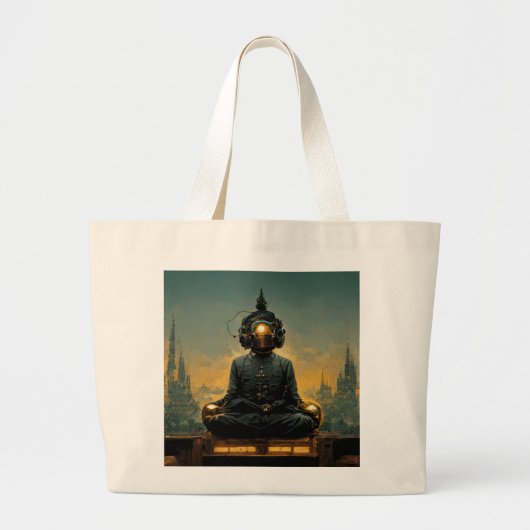 Grand Tote Bag Bouddha à vapeur méditant (Devant)