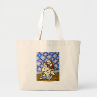Grand Tote Bag Bouledogue jouant le violon