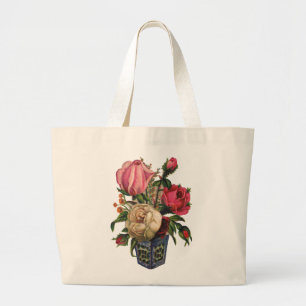 Grand Tote Bag Bouquet de roses à fleurs de style victorien rose
