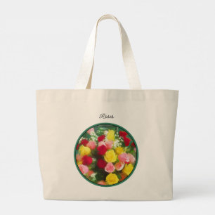 Grand Tote Bag Bouquet de Roses Peinture Fleurs Originales Art