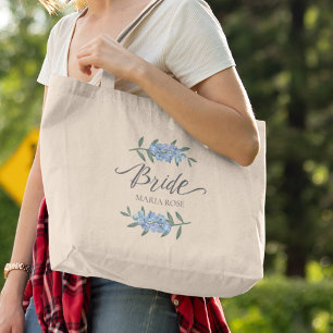 Grand Tote Bag Bridal Party Blue Floral Mariée personnalisée