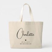Grand Tote Bag Bridesmaid Mariage Simple Modern Script Nom (Dos)