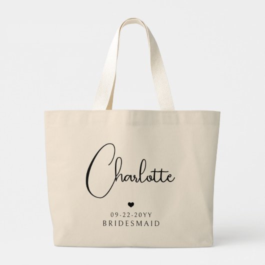 Grand Tote Bag Bridesmaid Mariage Simple Modern Script Nom (Dos)