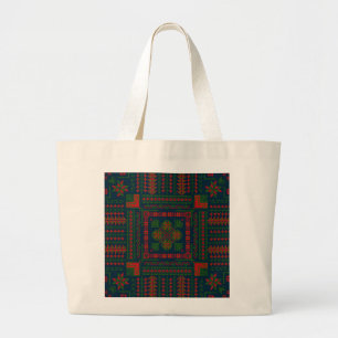 Grand Tote Bag Broderie palestinienne Tatreez rouge vert 5 Motif