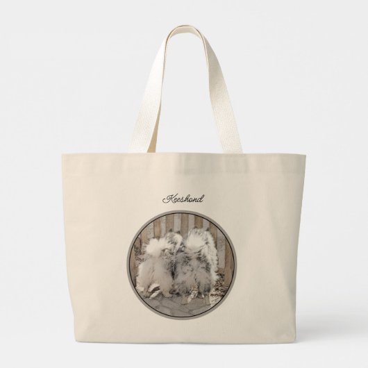 Grand Tote Bag Buttes de Peinture Keeshond à la porte mignonne ch (Dos)