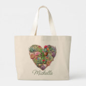 Grand Tote Bag Cactus En Forme De Coeur Avec Nom (Dos)