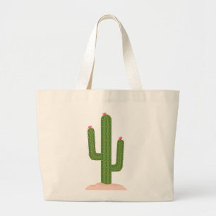 Grand Tote Bag Cactus vert Fleur rose Succulent Sud-Ouest