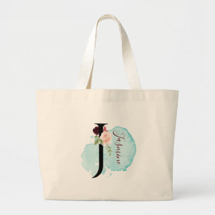 Grand Tote Bag Cadeau de Fête des mariées Floral J de Bourgogne p