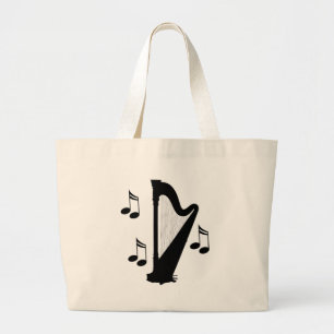 Grand Tote Bag Cadeau de musique d'harpe de silhouette