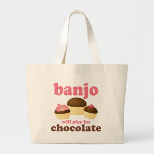Grand Tote Bag Cadeau drôle de musique de banjo de chocolat