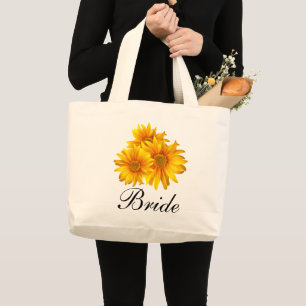Grand Tote Bag Cadeau Personnalisé de Mariée Floral Tournesols Bo